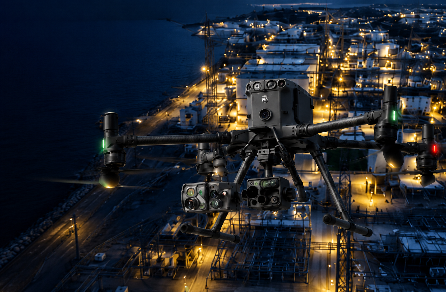 Industrial drone inspection at night